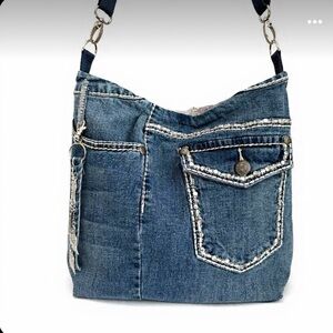 Denim Crossbody/Shoulder Bag with Chain Detail